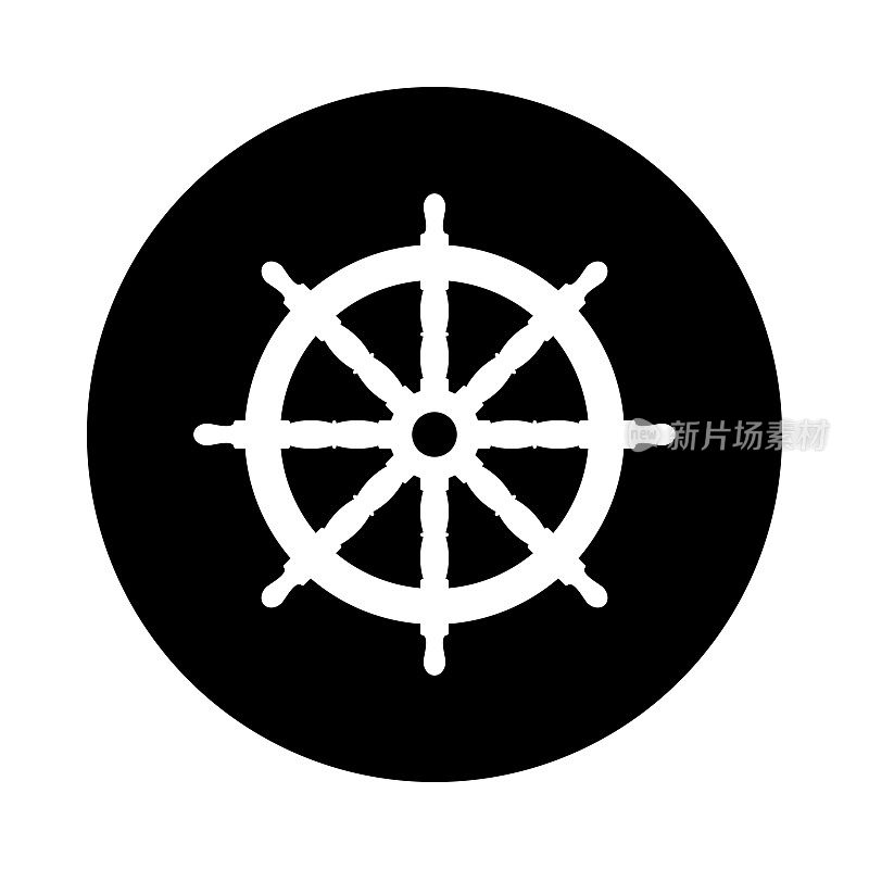 Boat steering wheel circle icon. Black, round, minimalist icon isolated on white background.